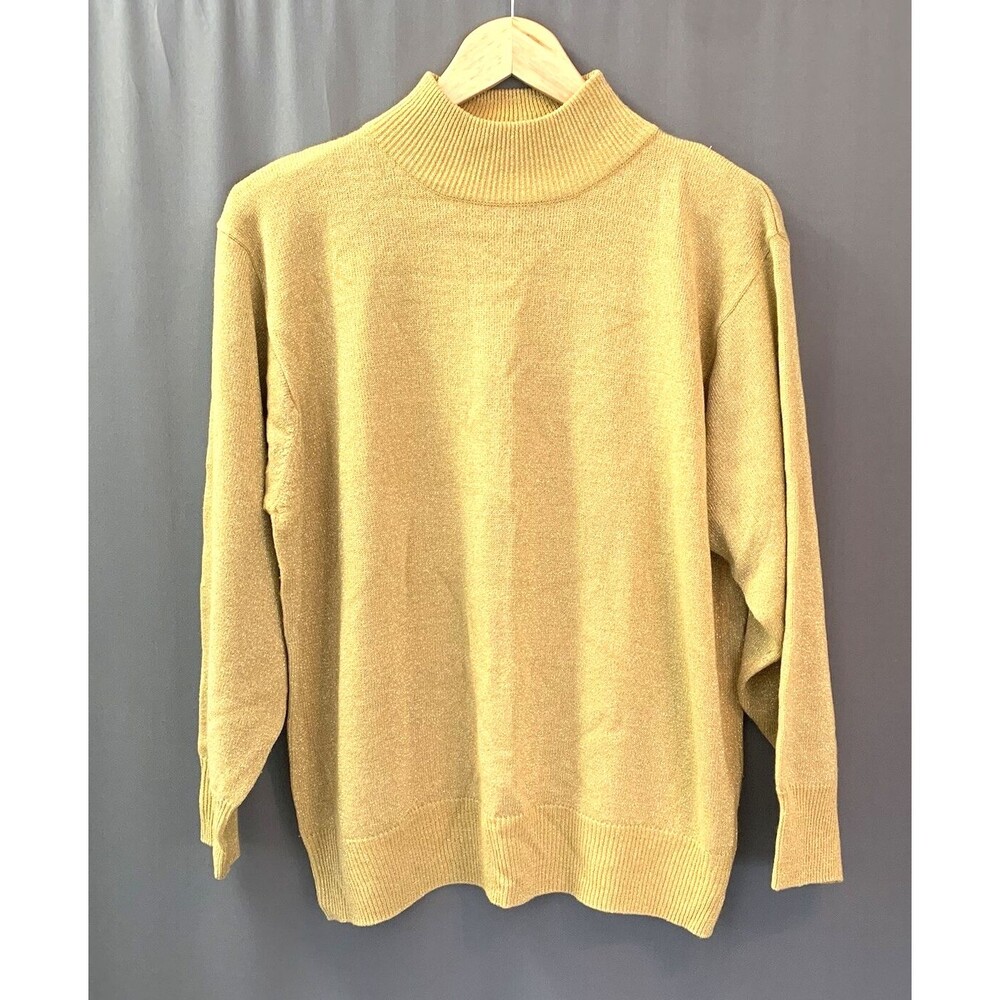 Vtg 90s Dressbarn Gold Metallic Mock Neck Sweater Sz 14 Shimmer Festive Holiday